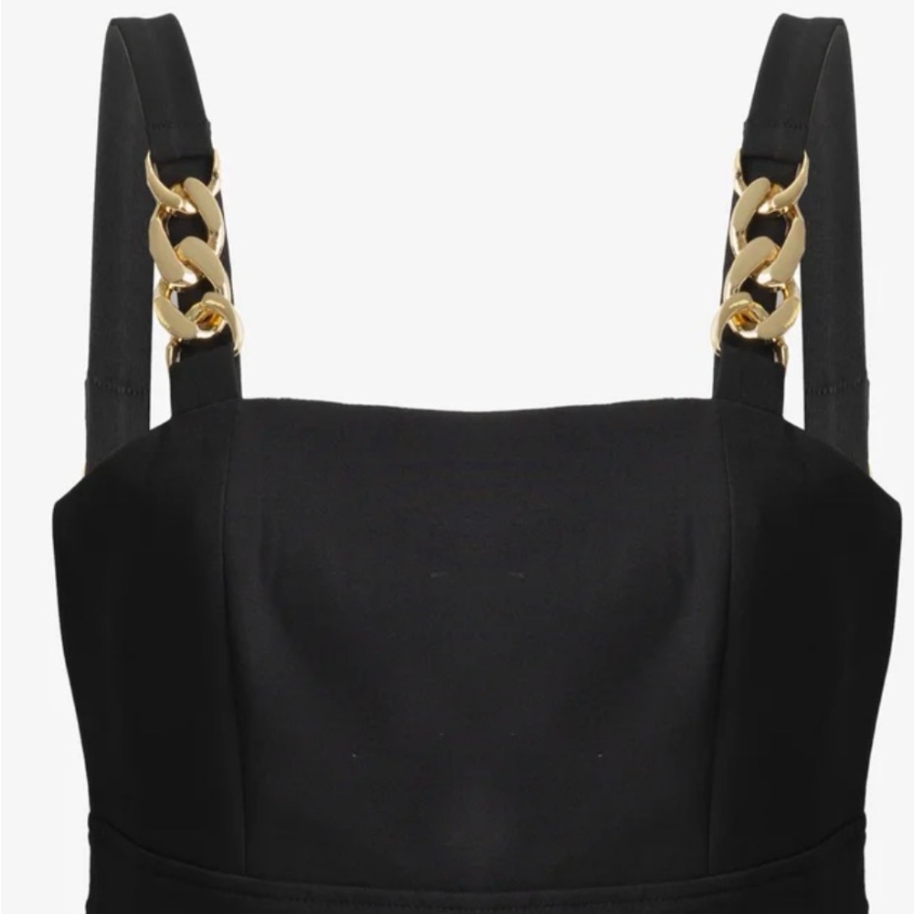 New York & Company Cropped Tank Top w/ Gold Chain Straps – XL – Black
